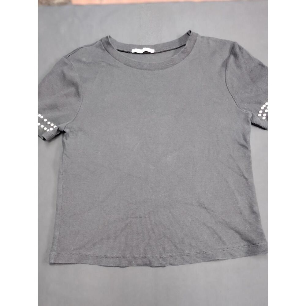 Zara Trafaluc Women's Black Knit Crop Top with Pearl Sleeve Accents